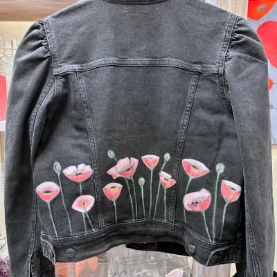 Poppy Parade - Painted Black Denim Jacket - Fresh Flowers Bellevue