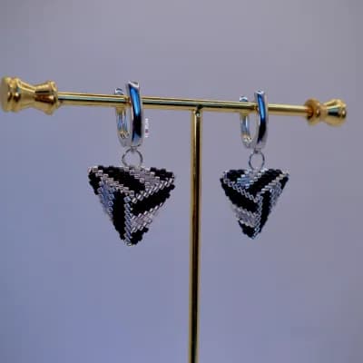 Black and Silver Geometric Beaded Earrings - Silver plated - Fresh Flowers Bellevue